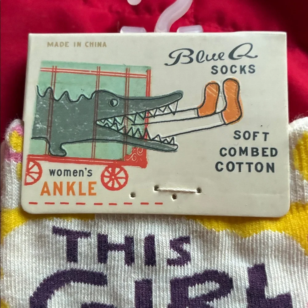 NWT Blue Q Pink & Purple Cat Novelty Ankle Socks - This Girl Takes No Shit